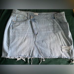 Distressed Denim mini shirt with Asymmetrical button